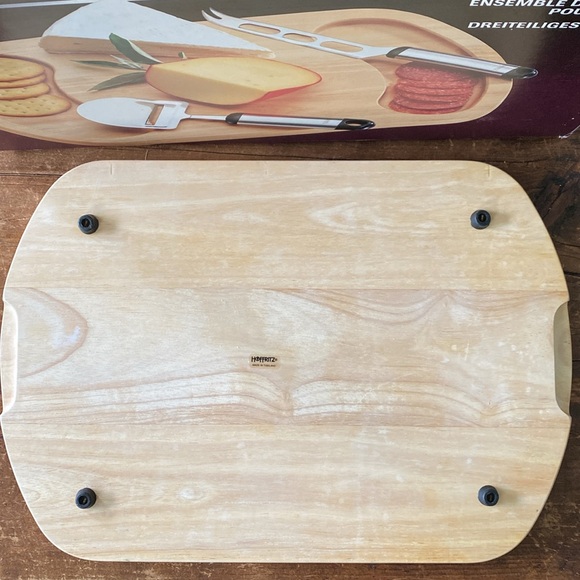 Hoffritz 3 Piece Charcuterie Board Set. Hardwood Board - Stainless Tools - Picture 9 of 12